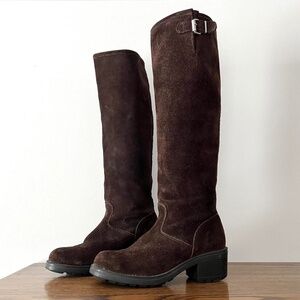 vintage Roots brown genuine leather knee high chunky heel riding style boots